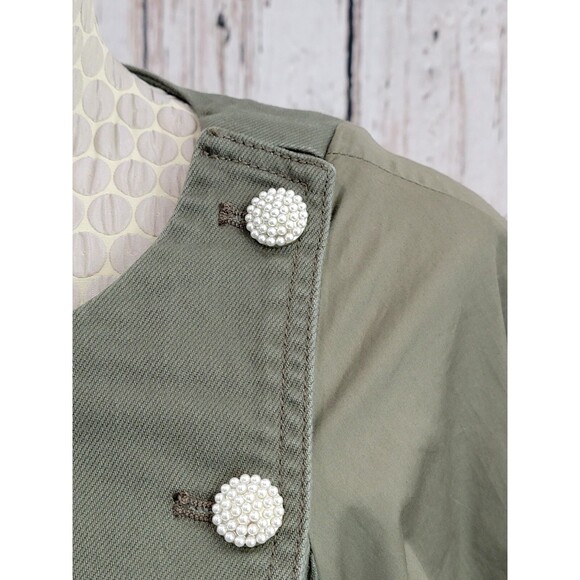 CLD Women's Size 10 Something Navy Army Green Arielle Pearl Button Dress Aline - Picture 3 of 15